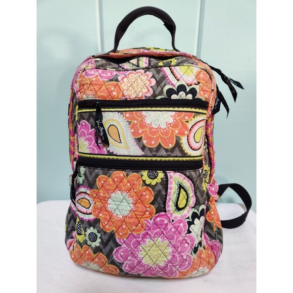 Vera Bradley Ziggy Zinnia Large School Backpack Pink Orange Floral Colorful Fade - Picture 1 of 15